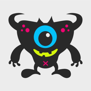 Neşeli boynuzlu bir canavar. Komik ve sevimli bir canavar. Düz çizgi film karakteri tasarımı. EPS-10.