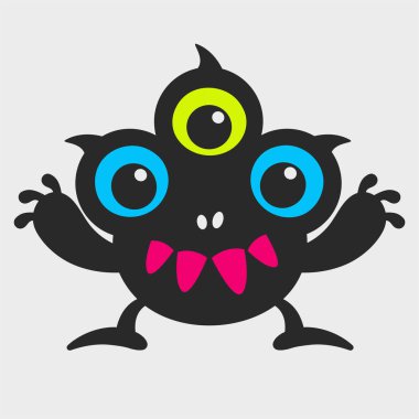 Üç gözlü, dişlek bir canavar. Komik ve sevimli bir canavar. Düz çizgi film karakteri tasarımı. EPS-10.