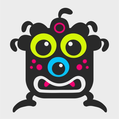 Üç gözlü palyaço canavarı. Komik ve sevimli bir canavar. Düz çizgi film karakteri tasarımı. EPS-10.