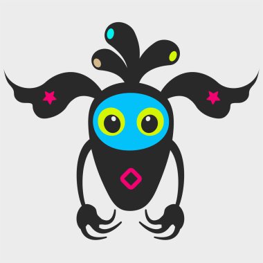 Uçan havuç canavarı. Komik ve sevimli bir canavar. Düz çizgi film karakteri tasarımı. EPS-10.