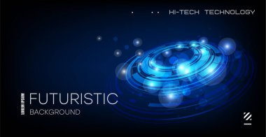 Soyut teknolojik altyapı. Mavi arka planda yüksek bilgisayar ve iletişim teknolojilerinin gelecekteki illüstrasyonu. Yüksek teknoloji dijital teknoloji, küresel sosyal medya kavramı. Vektör.