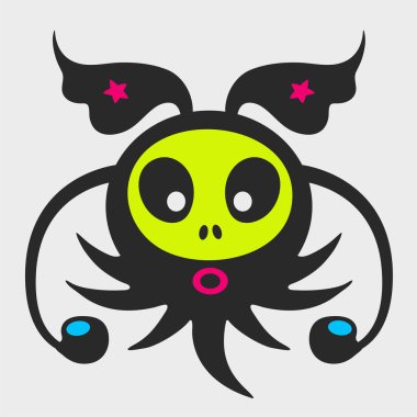 Uzun kulaklı uçan bir canavar. Komik ve sevimli bir canavar. Düz çizgi film karakteri tasarımı. EPS 10.