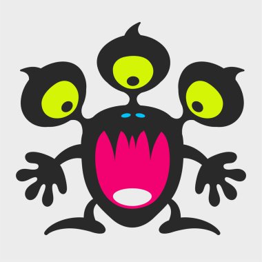 Üç gözlü, çığlık atan bir canavar. Komik ve sevimli bir canavar. Düz çizgi film karakteri tasarımı. EPS 10.