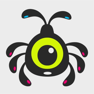 Çok bacaklı yuvarlak bir canavar. Komik ve sevimli bir canavar. Düz çizgi film karakteri tasarımı. EPS 10.