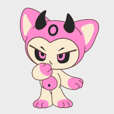 Pembe anime iblisi. Komik Chibi Cadılar Bayramı karakteri. Çizgi film karakteri tasarımı. EPS 10.