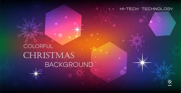 Lüks Noel geçmişi. Parlak ışıklardan, kar tanelerinden, şekerlerden ve parıldayan yıldızlardan yapılmış Noel tasarımı. Yatay Noel posteri, tebrik kartları. Vektör.