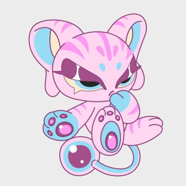 Tatlı pembe anime karakteri. Komik bir chibi karakteri. Çizgi film karakteri tasarımı. EPS 10.