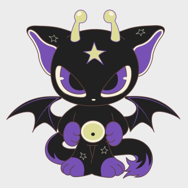 Çizgi filmdeki kanatlı kedi. Komik hayvan. Çizgi film karakteri tasarımı. EPS 10.