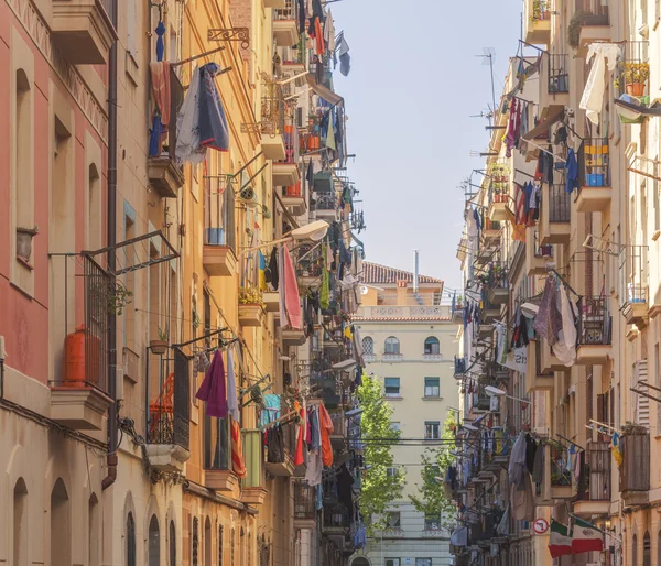 Narrow street with balconies in Spain — Stock Photo, Image