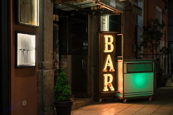 Bar Electric Light Sign From Outside — Stock Photo, Image