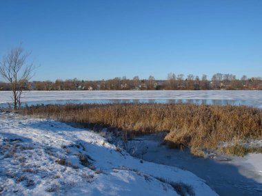 Kışın başlangıcı, ilk buz, ilk kar. Rezervuar Sodyshka. Vladimir bölgesi.