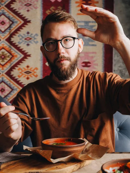 Kharcho Sopa Tradicional Georgiana Con Tomates Arroz Verduras — Foto de Stock