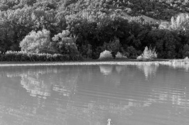 Göl manzara, siyah ve beyaz