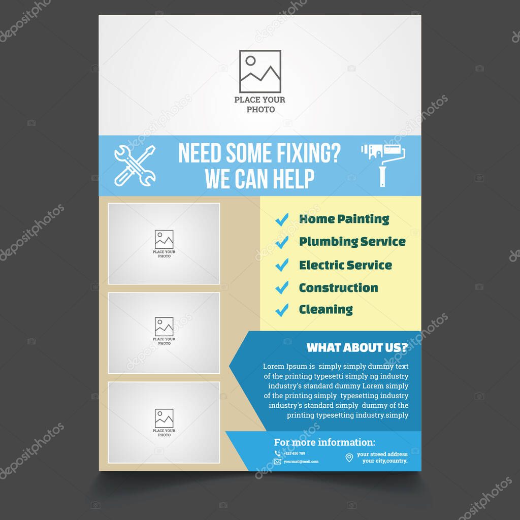 Construction Flyer Layout with Graphic Elements, A4 construction cover template for a flyer and brochure design, report, leaflets decoration for printing