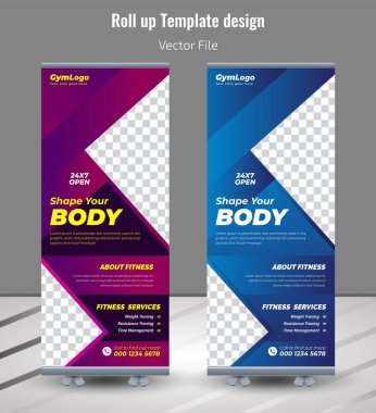 Spor salonu, fitness kulübü, sağlık hizmetleri, Modern fitness ve spor salonu rulo şablonu, Fitness Spor Salonu Rollup Banner Şablonu, spor salonu ve fitness afişi için tasarım