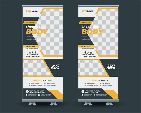Spor salonu, fitness kulübü, sağlık hizmetleri, Modern fitness ve spor salonu rulo şablonu, Fitness Spor Salonu Rollup Banner Şablonu, spor salonu ve fitness afişi için tasarım