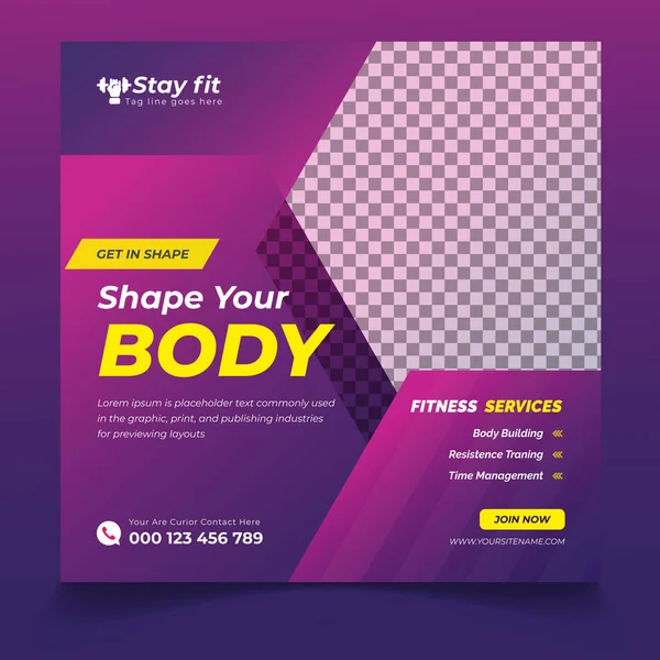 Limitli fitness merkezinizi Instagram şablonu, spor salonu uygunluğu ve çalışma sosyal medya afişi, spor salonu spor salonu sosyal medya post tasarım şablonu, fitness kare sosyal medya postası, web paneli şablonu