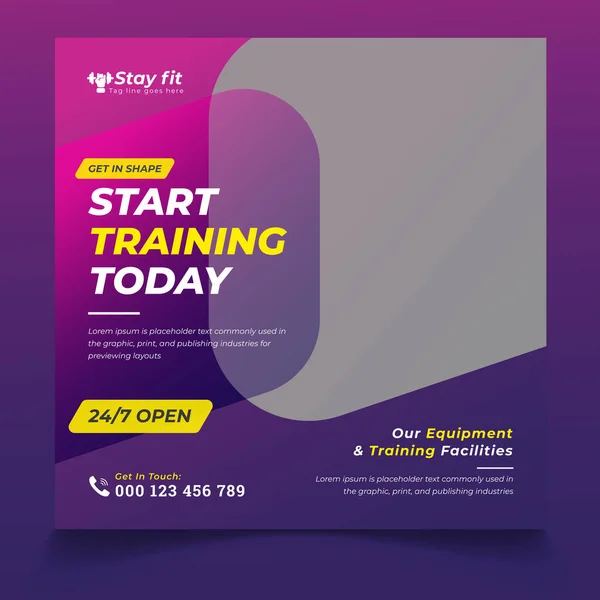 Limitli fitness merkezinizi Instagram şablonu, spor salonu uygunluğu ve çalışma sosyal medya afişi, spor salonu spor salonu sosyal medya post tasarım şablonu, fitness kare sosyal medya postası, web paneli şablonu