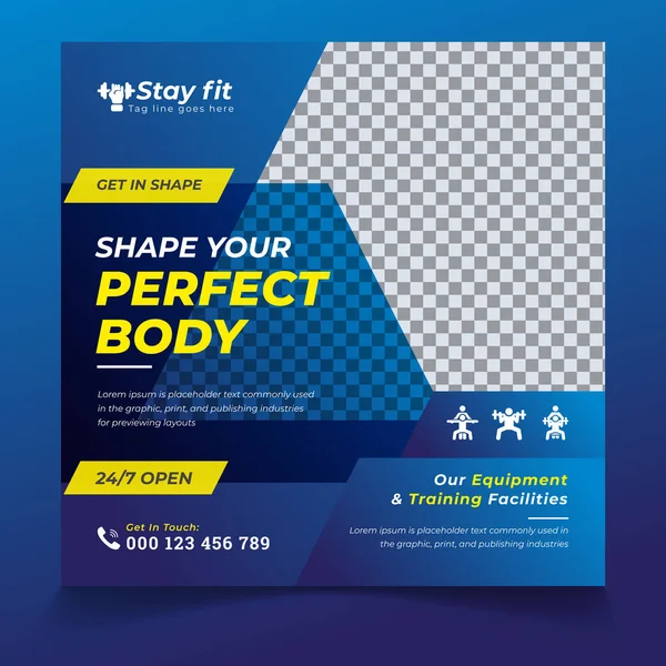 Limitli fitness merkezinizi Instagram şablonu, spor salonu uygunluğu ve çalışma sosyal medya afişi, spor salonu spor salonu sosyal medya post tasarım şablonu, fitness kare sosyal medya postası, web paneli şablonu