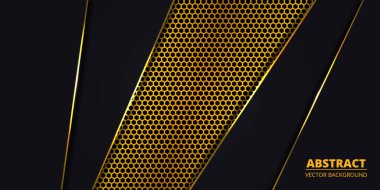 Altın altıgen karbon fiberli lüks bir arka plan. Altın renkli çizgileri olan soyut bir arkaplan. Modern fütüristik lüks fon. Vektör illüstrasyonu EPS10.