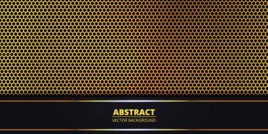 Altın altıgen karbon fiber içeren soyut bir arkaplan. Karbon şebekesinde karanlık ve aydınlık çizgileri olan soyut arkaplan. Lüks, fütüristik, modern fon. Vektör illüstrasyonu EPS10.