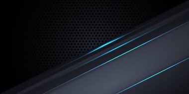 Karbon fiber koyu gri arka plan, mavi parlak çizgiler ve röfleler. Modern fütüristik lüks teknoloji geçmişi. Vektör illüstrasyonu EPS10.