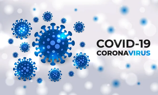 Covid Buňky Modré Bakterie Bílém Lékařském Vektorovém Pozadí Typografií Koronavirové — Stockový vektor
