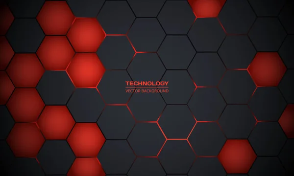 Fondo de tecnología abstracta hexagonal gris oscuro y rojo. — Vector de stock