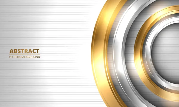 Abstraktní zlaté a stříbrné kruhy na pruhovaném bílém luxusním pozadí. — Stockový vektor
