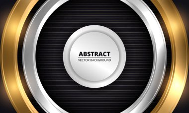 Çizgili siyah lüks arka planda soyut altın ve gümüş halkalar.