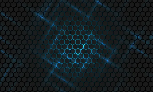 Preto e azul abstrato hexagonal tecnologia de fundo. —  Vetores de Stock