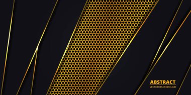 Altın altıgen karbon fiberli lüks koyu soyut arkaplan.