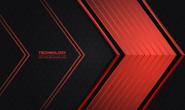 Flèches rouges sur un fond abstrait hexagonal de technologie sombre. — Image vectorielle
