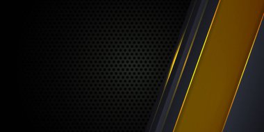 Karbon fiber koyu gri arka plan, sarı parlak çizgiler ve röfleler. Modern fütüristik lüks teknoloji geçmişi. Vektör illüstrasyonu EPS10.