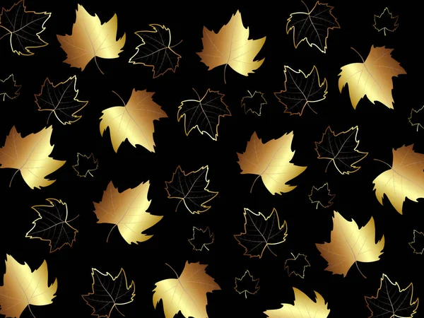 Feuilles Érable Réalistes Couleur Sur Fond Noir — Image vectorielle