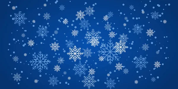 Різдвяні Снігопади Святковий Настрій Сніг Завиті Сніжинки Синьому Фоні Новорічна — стоковий вектор