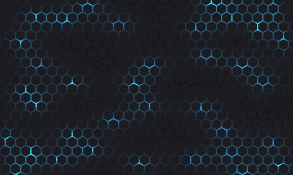 Tecnologia Cinza Escuro Azul Fundo Vetor Hexagonal Abstrato Azul Brilhante —  Vetores de Stock