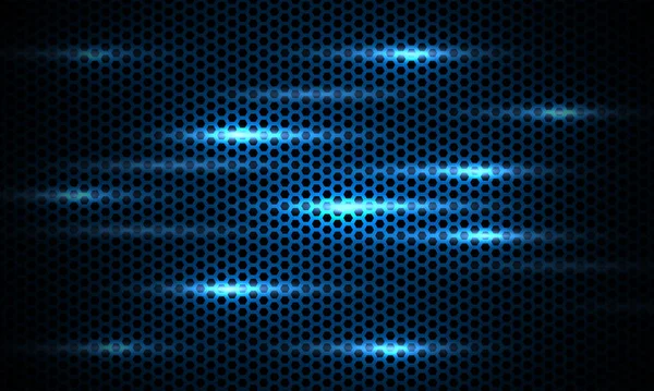 Mörkblå bakgrund. Marinblå hexagon kolfiber konsistens med ljusa blixtar. — Stock vektor
