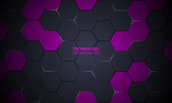 Sötétszürke és lila hatszögletű elvont technológiai háttér. — Stock Vector