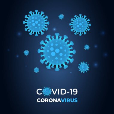 Coronavirus enfeksiyonu soyut koyu mavi bir arka planda covid-19 hücresi. Karanlık vektör arkaplan koronavirüs sembolü. COVID-19 salgın risk arka plan vektörü çizimi.
