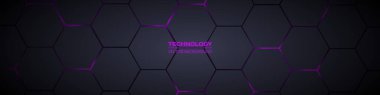 Koyu geniş altıgen soyut teknoloji pankartı
