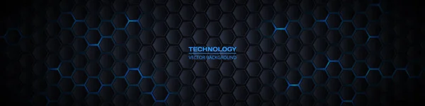 Banner de tecnología abstracta 3d hexagonal ancho oscuro — Vector de stock