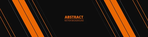 Svart abstrakt bred horisontell banner med orange och grå linjer,. — Stock vektor