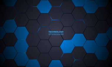 Koyu gri altıgen soyut teknoloji arka planı.