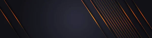 Abstraktes dunkelgraues horizontales weites Banner mit orangefarbenen Lichtlinien auf Leerraum. — Stockvektor