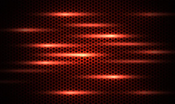 Mörkröd bakgrund. Röd hexagon kolfiber konsistens med ljusa blixtar. — Stock vektor