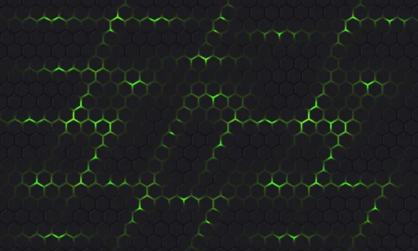 Tecnologia Cinza Escuro Verde Fundo Vetor Hexagonal Abstrato Verde Brilhante — Vetor de Stock