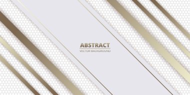 Işık altıgen karbon fiber ve altın köşegenli beyaz soyut arkaplan. Gelecekçi lüks modern ışık geometrik arkaplan.