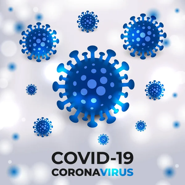 Koronavirové Buňky Modré Bakteriální Bílém Lékařském Vektorovém Pozadí Typografií Modré — Stockový vektor