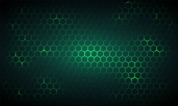 Tecnologia Verde Escuro Fundo Vetor Hexagonal Abstrato Verde Brilhante Energia —  Vetores de Stock